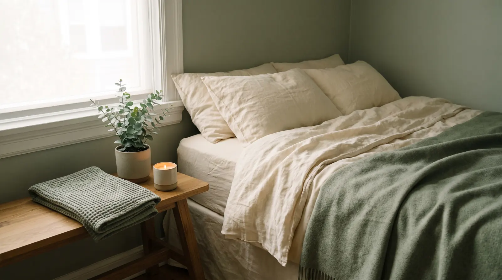 A calm, softly lit treatment room prepared for a holistic treatment